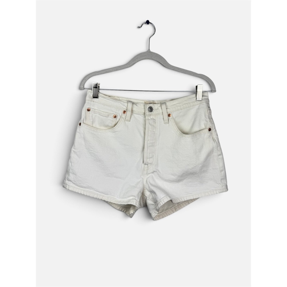Levi's 501 Original Shorts Women 30 White Denim High Rise Button Fly